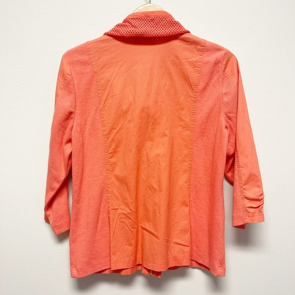 CHICO'S Zip Up Mesh Collared 3/4 Sleeve Top Size 2 or 12 - Picture 9 of 12